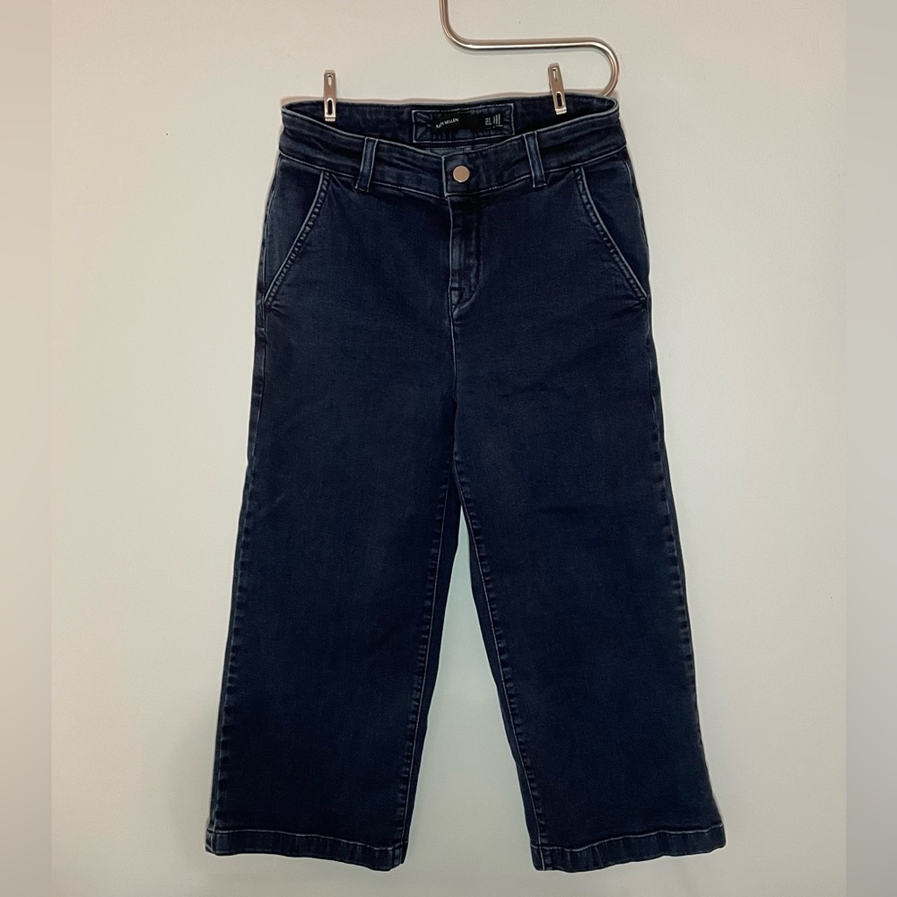 Karen Millen Dark Wash Wide Leg Cropped Jeans